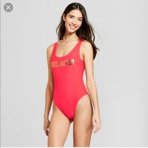 Hot pink “firecracker” one piece swimsuit